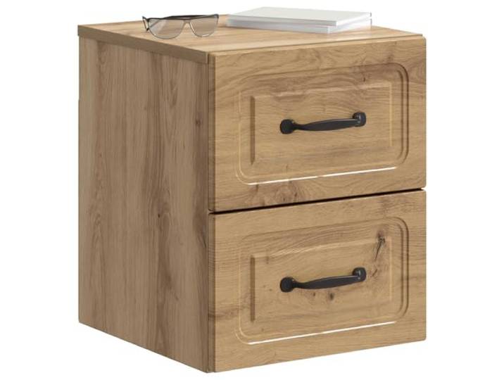 KTHLBRH Wand-Nachtschrank, 2 Stück, Eiche handgefertigt Holztechnik, 2 Schubladen und Türen, 34,5 x 33 x 40 cm, Schlafzimmer