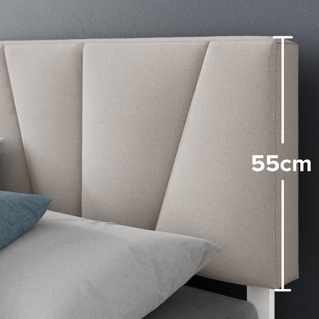 17 Stories Beda Upholstered Bed Frame with Padded Tufted Headboard Off-White Kingsize (5')