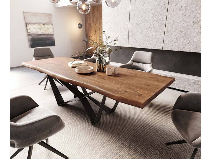 Eettafel Edge 260x100 XL acacia bruin Spider staal zwart Live-Edge