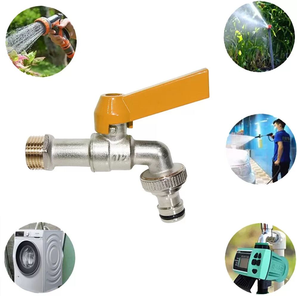INF Messing 1/2x3/4 Zoll Gelber Nippel Wasserhahn - Kaltwasserhahn für Waschmaschine & Garten