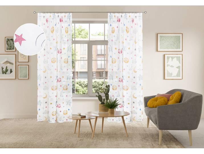 Gardine OTTO HOME Morgann, 1 Stück, Kräuselband, verspieltes Design , bunt (multi), B:140cm H:225cm, Polyester, Gardinen, Gardine, Kräuselband, verspieltes Design, Pflegeleicht, transparentes Material