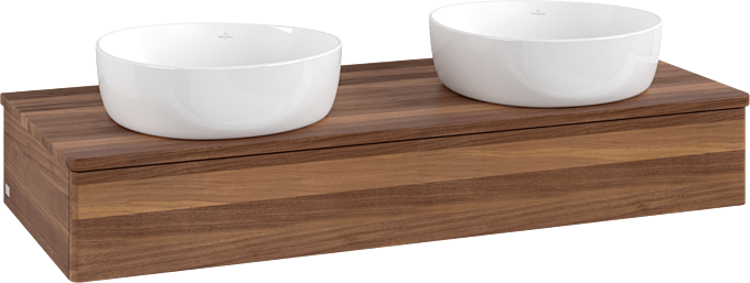 Villeroy und Boch Antao Waschtisch-Unterschrank L13012HM mit Beleuchtung, 120x19x50cm, Waschbeckenplattenfarbe warm walnut, warm walnut