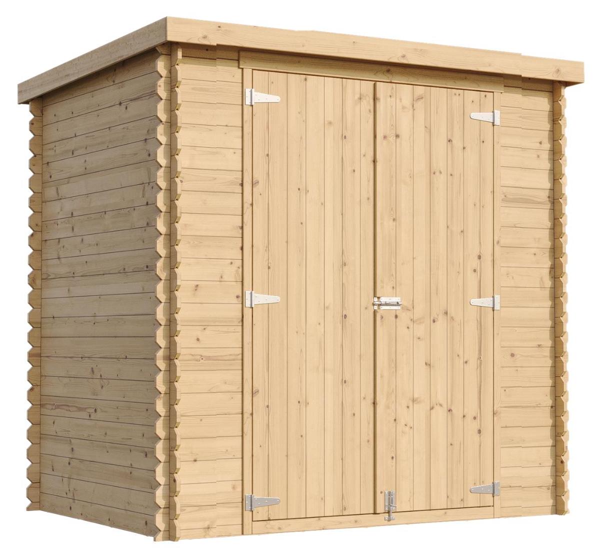 TIMBELA M311C1 Gartenhaus aus Holz 2,22 m², Kiefer/Fichte, Geräteschuppen mit 19 mm Wandstärke, Gerätehaus aus Holz für Gartenwerkzeug und Fahrräder, Doppeltür, Ohne Boden