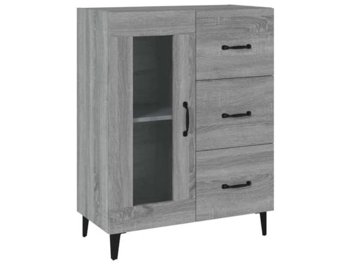 HGFDVCMR Sideboard Grau Sonoma 69,5x34x90 cm Beistellschrank Kompakter Flurschrank mit Glasschranktür und Metallbeinen für Wohnzimmer oder Schlafzimmer