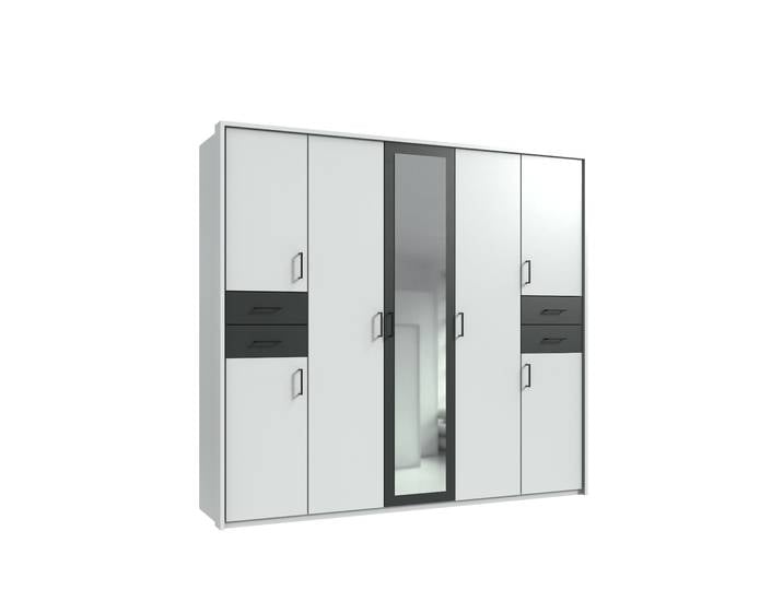 Drehtürenschrank Kleiderschrank 228cm Passepartout Spiegel Weiß, Griffe schwarz / 22572