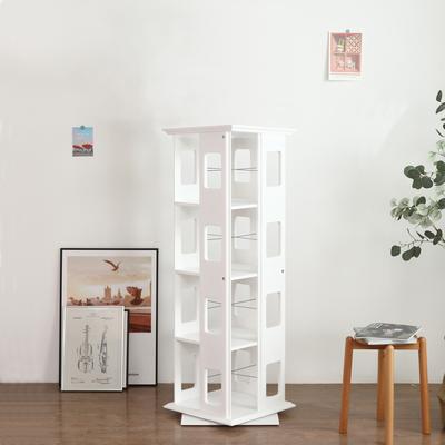 WILK Wooden Rotating Bookshelf Tower, Space-Saving White Bookcase