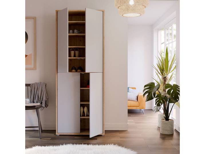Armoire à chaussures 75cm Marron/Gris/Gris clair/Imitation chêne Artisan