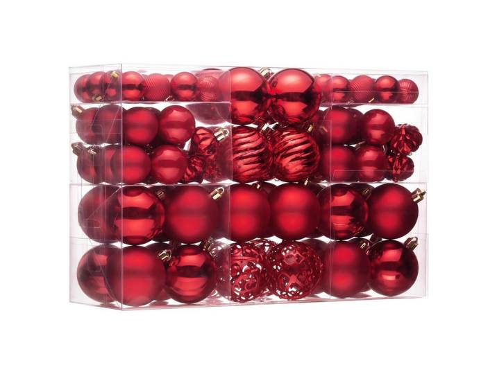 Christbaumkugeln 100 Stück Set Rot, Kunststoff, 6x6x6 cm, Dekoration, Weihnachtsdekoration, Christbaumschmuck, Christbaumkugeln
