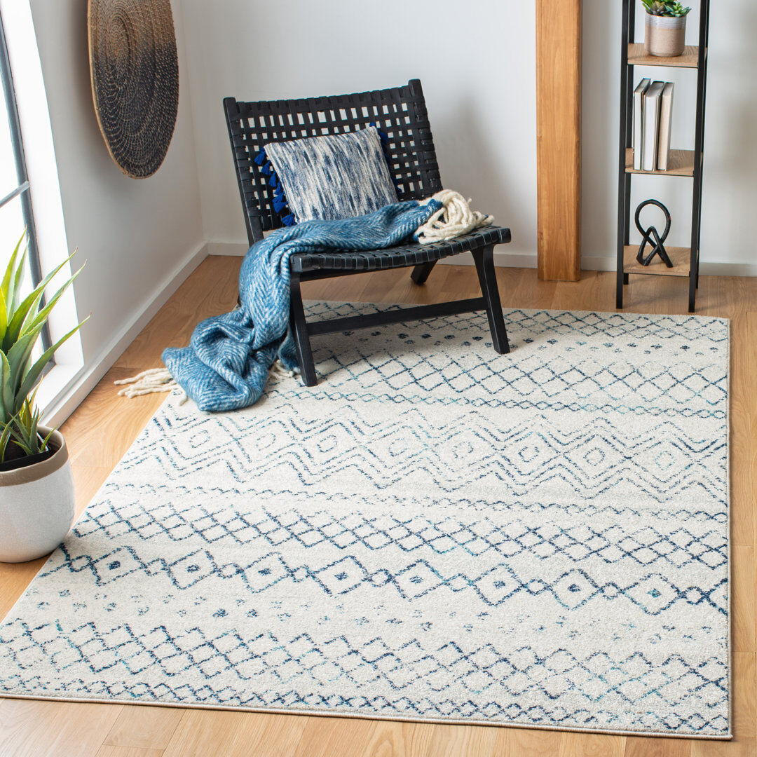 Mistana Desma Rectangle Geometric Area Rug Ivory/Navy Rectangle 155 x 229 cm