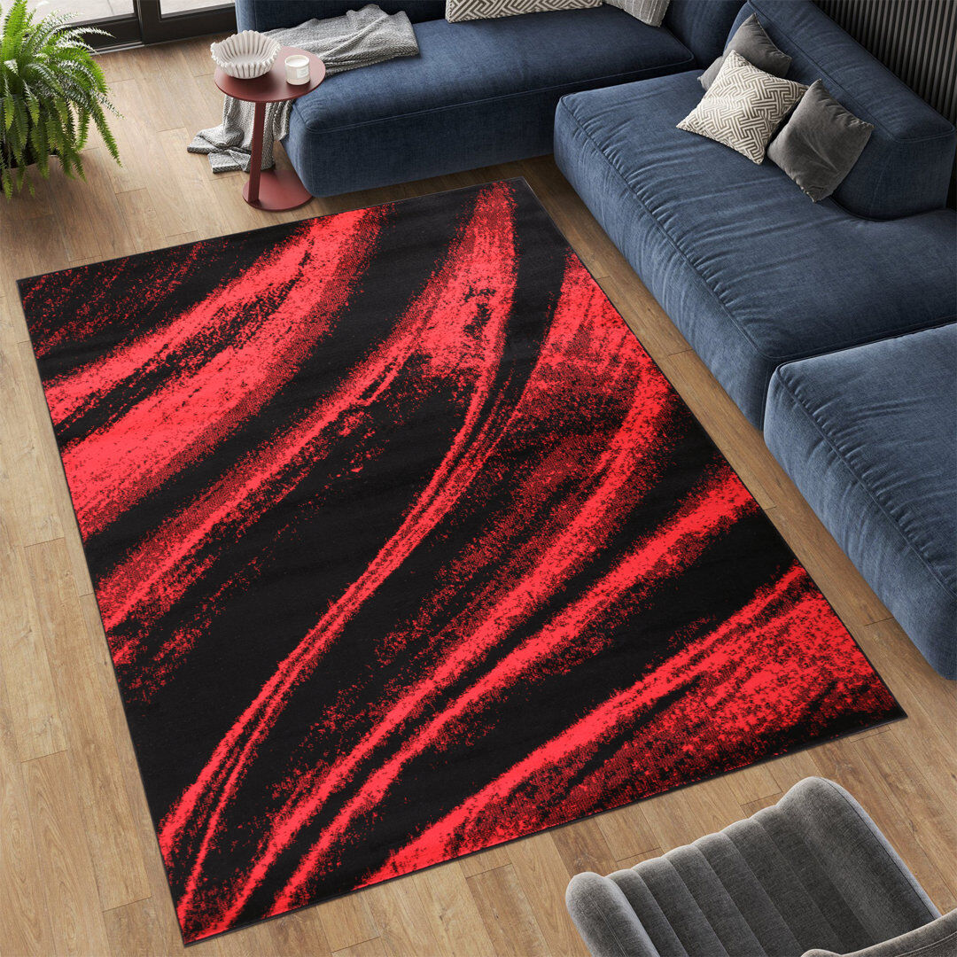 17 Stories Cassina Rectangle Abstract Dhurrie Washable Red Rectangle 200 x 290cm