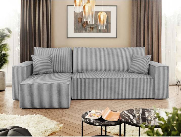 MIRJAN24 Ecksofa Karl Cord, mit Bettkasten und Schlaffunktion, Ottomane universal, Dekorative Kissen-Set