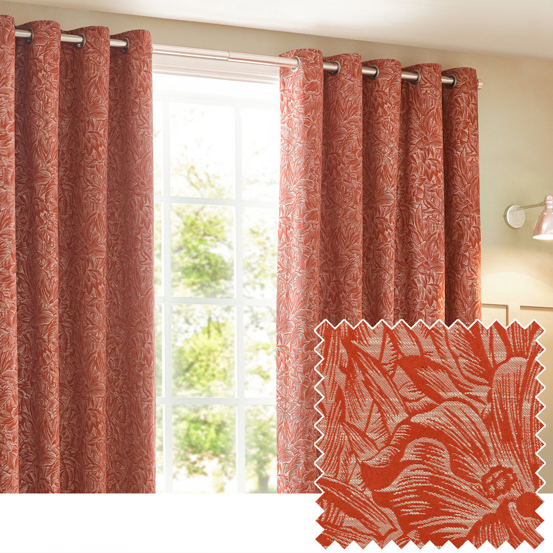 Wylder Jacquard Eyelet Curtains Orange 168 W x 183 D cm