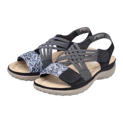 Riemchensandale RIEKER, Damen, Gr. 36, schwarz, Lederimitat, Schuhe Riemchensandale, Sommerschuh, Sandalette, Keilabsatz, mit geflochtener Bandage