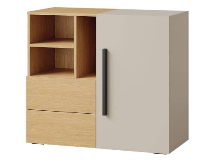 Mirjan24 Kommode Latkop 1D2S OM08 für Jugendzimmer (Frühlingseiche) Sideboard mit Tür, 2 Schubladen, gedämpften Scharnieren, Push-to-Open-Schubladen mit Kugelgleitschienen, B/H/T: 91/80/40 cm