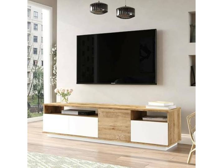 Dmora TV-Schrank Carme 180x44,5x44,6 cm Braun 2 Böden 6 Fächer