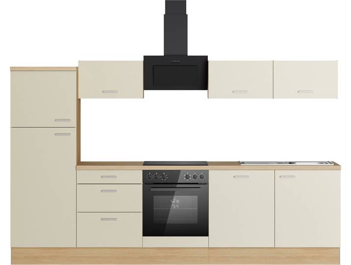 Küchenzeile KOCHSTATION KS-Sion , küche: natur, korpus: eichefarben, arbeitsplatte: eichefarben hell, B:300cm H:186cm T:60cm, Komplettküchen-Sets, Küchenzeile, Breite 300 cm, schnelle Montage mit OPTIsnap, wahlweise mit E-Geräten