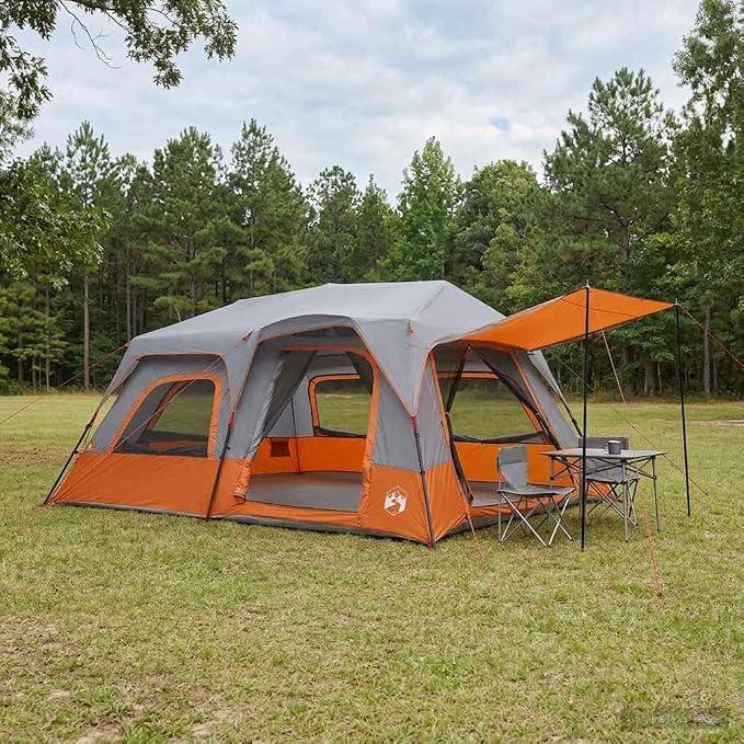 Sofort Zelt Grau und Orange 10 Personen 185T Polyester PolyurethanBeschichtung 438x310x200 cm Popup Camping Wurf Kuppel Familienzelt Wasserdicht Leicht Winddicht für Outdoor Trekking Strand Festival