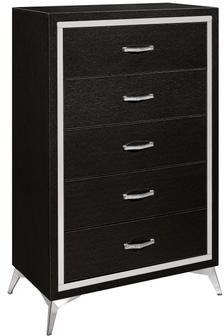 Benjara Sami 49 Inch Tall Dresser, 5 Drawers, Mirror Trim, Embossed Texture, Black
