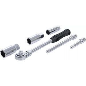 BGS-technic Zündkerzenschlüssel 137, Werkzeug-Satz, 6-teilig, 16, 18 und 21mm Schlüsselweite, Sechskant, Aufnahme 3/8 Zoll
