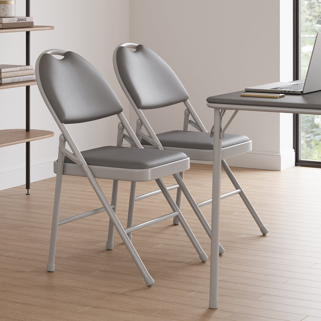 Rebrilliant Faux Leather Stackable Folding Chair Set of 2 Grey 88.3cm H X 50cm D X 47cm W