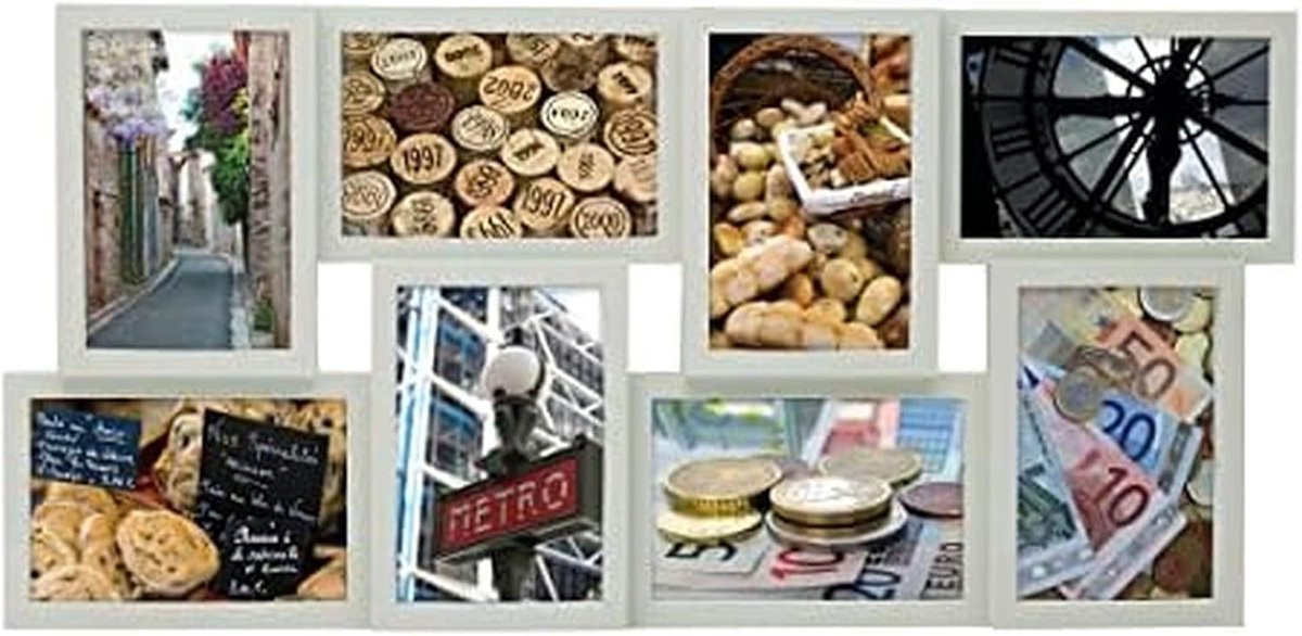 Collage Fotolijst met 8 openingen in modern verspringend patroon - Grijs