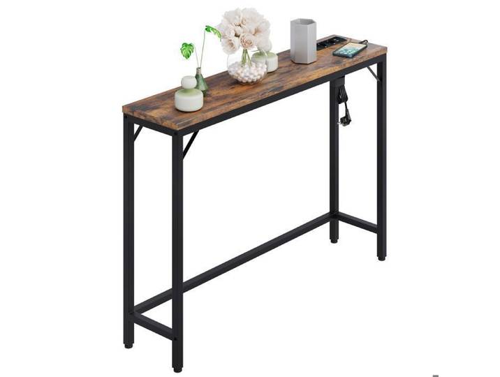 Console Meuble 100X23X95CM Table d‘entree Industrial Style Marron rustique EN MDF