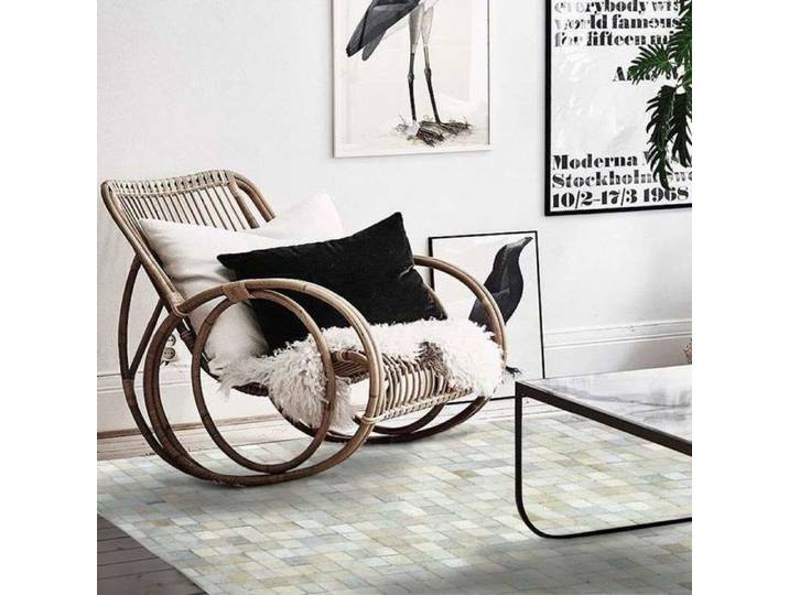 Tapis en cuirs recyclés motif mosaïque blanc 160x230