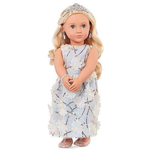 Our Generation Ellory pop met blond haar, blauwe ogen en bloemenjurk