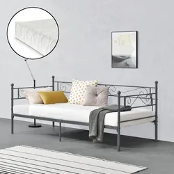 Metallbett Kerava 90x200 cm mit Matratze Dunkelgrau [en.casa]