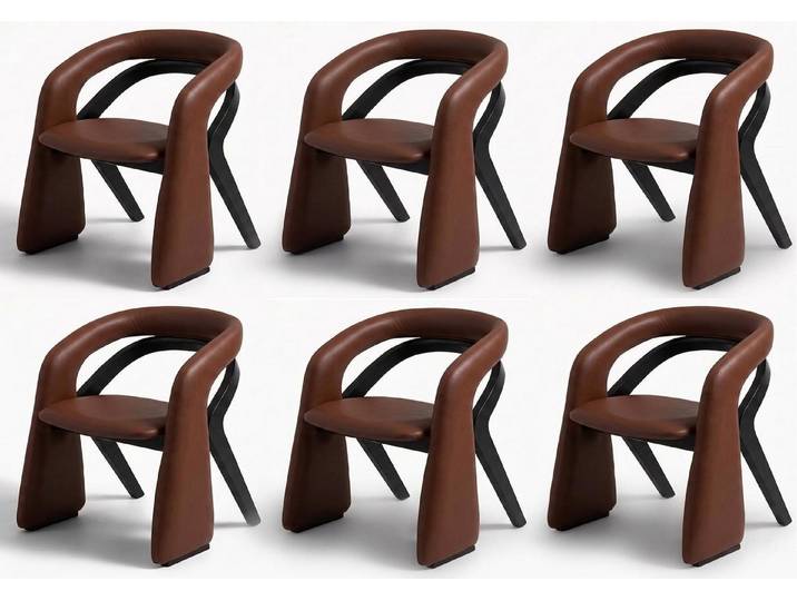 JVmoebel Sitzgruppe Stuhl Gruppe Braun Leder Holz Schwarz Ausdrucksstark Modern Elegant, (6-tlg), Made in Europa