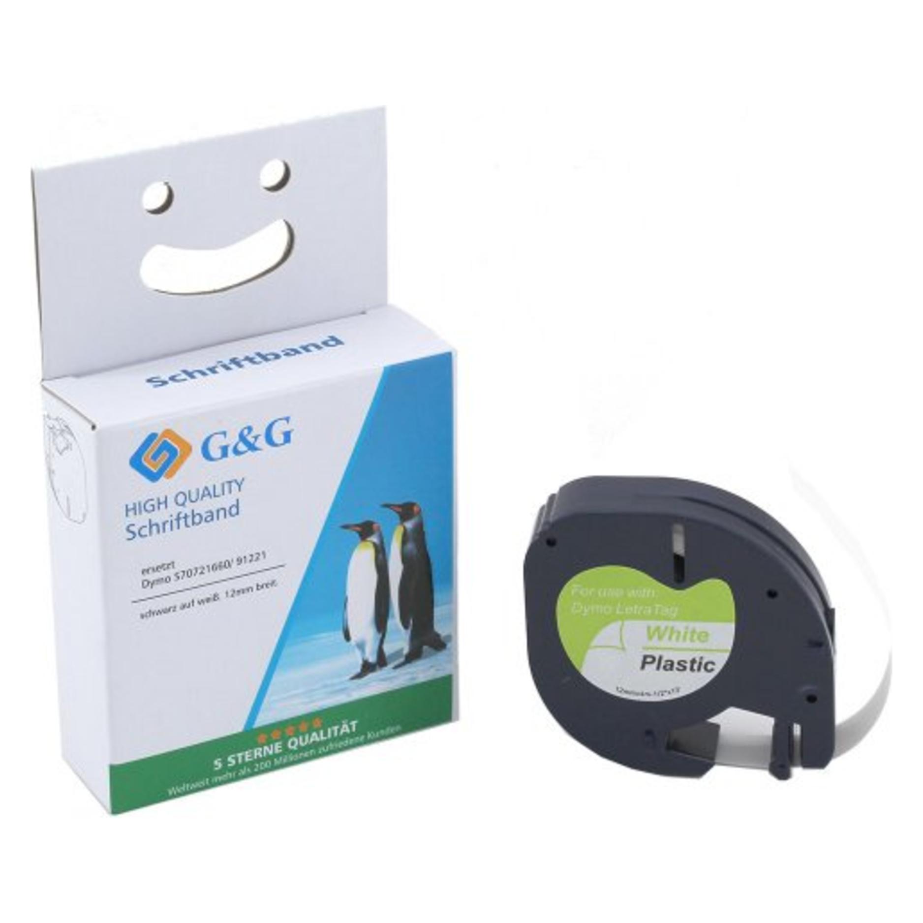 G&G Schriftband 14972 Kompatibel ersetzt DYMO 91221, SO721660 Polyester Bandfar (1.20 cm, Schwarz, Weiss) (14972)