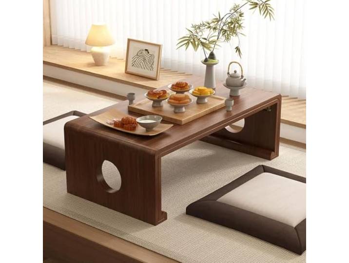 Klappbarer Bodentisch, Couchtisch aus Massivholz, niedriger Tatami-Teetisch Tragbarer Kaffeetisch, Nachttisch,für Wohnzimmer, Erkerfenster, kleiner Raum(Walnut,120cm/47.2in)