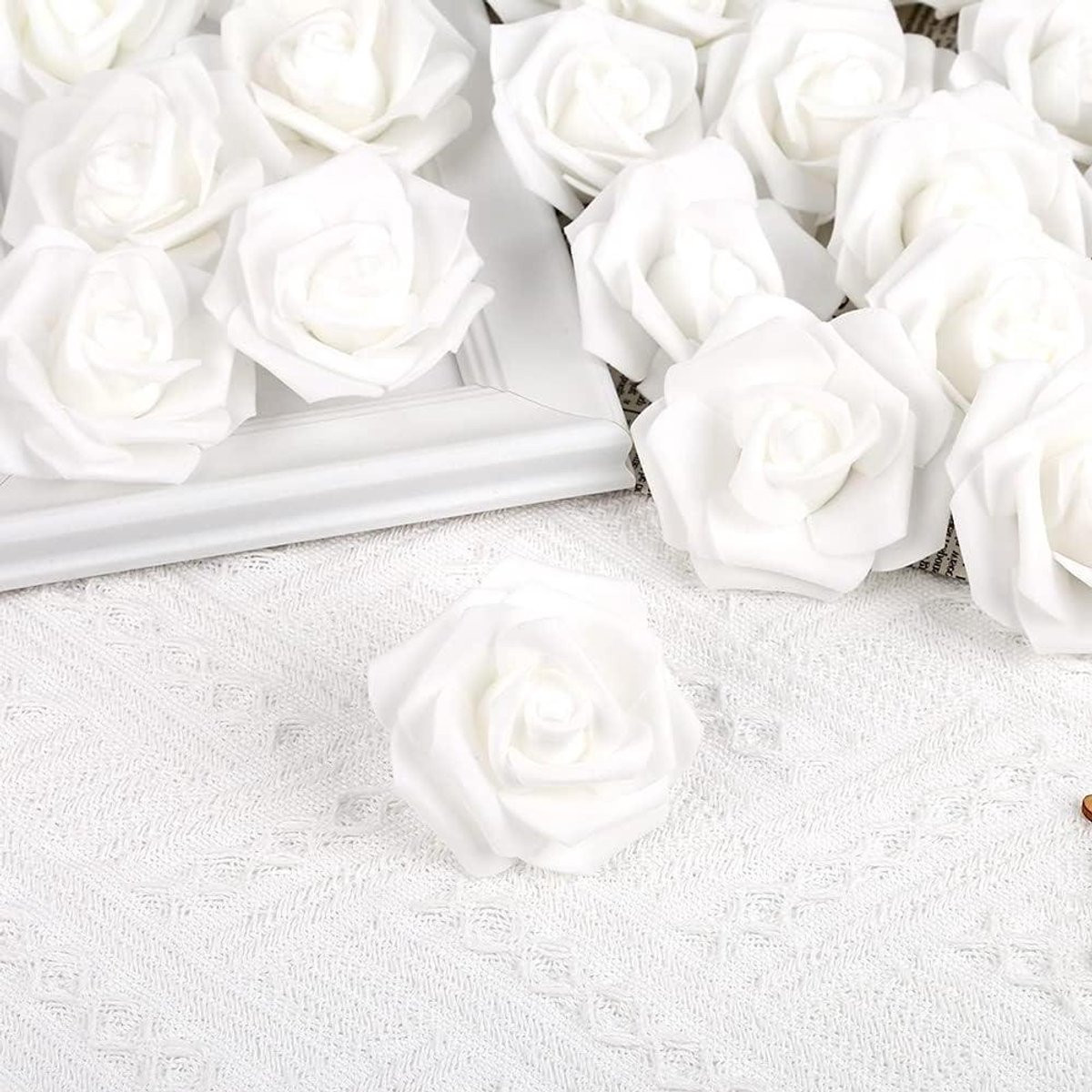 100 stuks Kunstbloemen Rozenkoppen - Realistische Witte Foam Rozen voor Decoratie