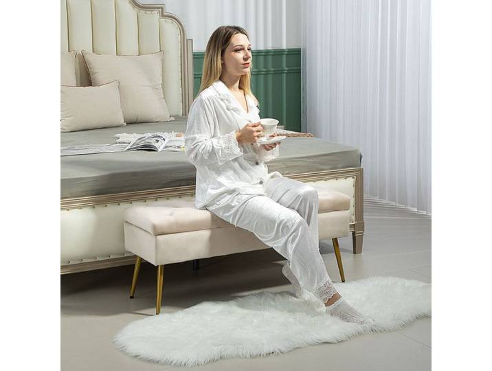 Banc de rangement capitonné avec couvercle style velours pour entrée chambre ou salon 102x35x43 cm beige