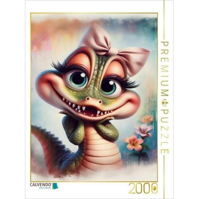 CALVENDO Puzzle Ein niedliches kleines Krokodil Mädchen trögt eine rosa Schleife | 2000 Teile Lege-Größe 90x67cm Foto-Puzzle für glückliche Stunden