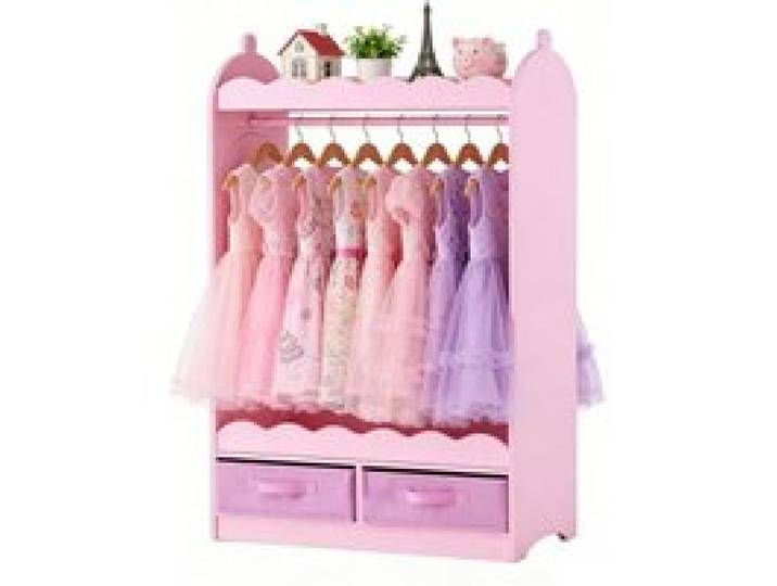VEVOR Kinderkledingkast 604x339x1080mm, Kinderkledingkast met spiegel, kledingstang en planken, Kleedkamerkast van MDF met stoffen lades voor meisjes, Kinderkledingkast voor verkleedpartijen, Slaapkamer, Roze
