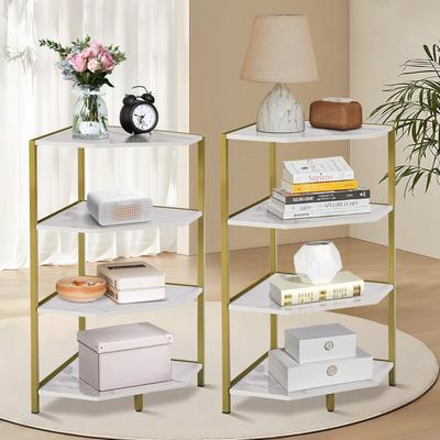 Javlergo Set of 2 Corner Shelf Freestanding 4-Tier Wood Storage Rack