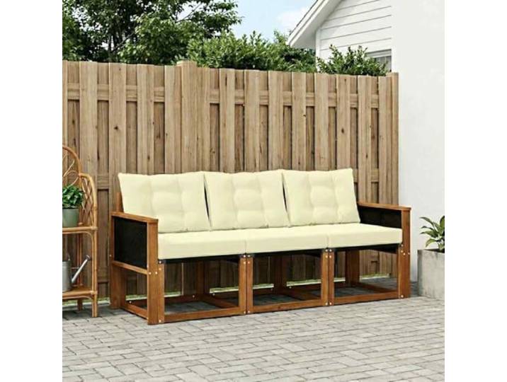 HFMDRMU Outdoor-Möbelset Akazienholz Natur Creme 3-teilig modulares Sofa wetterfest mit Kissen für Garten Terrasse