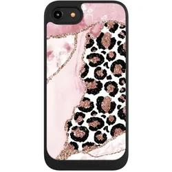 Nivocase Handyhülle für Apple iPhone 8 Hülle NIVOpure Case Schwarz Glitzer Look Leopard Marmor (Apple iPhone 8), Smartphone Hülle, Schwarz