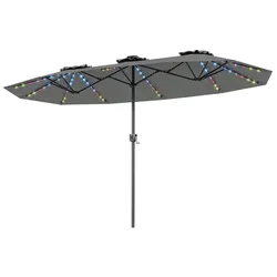 COSTWAY Doppel-Sonnenschirm 440x260cm, Kurbel, LED-Solar, 12 Modi, 2 Ladeoptionen, Garten, Markt, Grau.