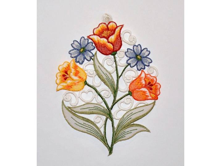 Fensterbild STICKEREIEN PLAUEN Frühlingsstrauss Fensterbild Gr. 1, weiss (weiß), B:18cm H:24cm, Polyester, Fensterbilder, Fensterbild, Fensterbild Frühlingsstrauss