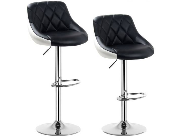 WOLTU 2 x Tabourets de bar design 2 couleurs siege en cuir artificiel Tabourets de cuisine hauteur réglable Noir Blanc