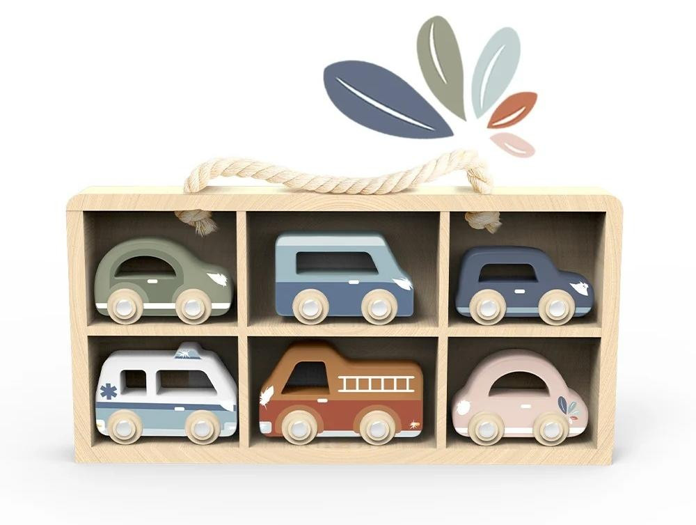 Set van 6 houten autootjes Speedy Monkey