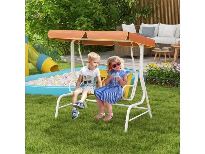 Balancelle de jardin - motif lion - 2 places - Auvent inclinable - Charge max 60 kg