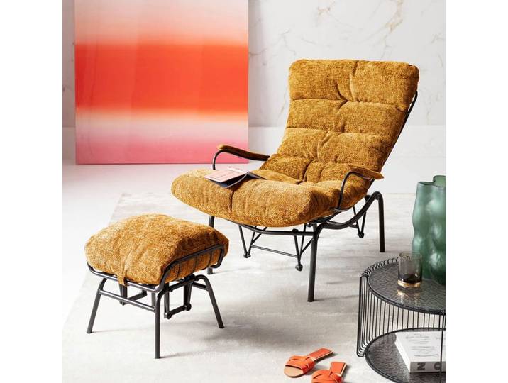 Sessel mit Hocker Vienna 87842 Gelb Stoff Sessel mit Hocker
