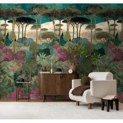 Fototapete LIVING WALLS "The Wall 4 Flowers – Atmosphärischer Wald Vlies-Fototapete", bunt (grün), B:1,59m H:0m L:2,8m, Vinyl, Vlies, Tapeten, Atmosphärischer Wald mit atmosphärischer Tiefe