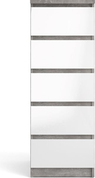 Nada hoge en smalle commode met 5 lades, betondecor/wit hoogglans, B/D/H: 40 x 50 x 111 cm