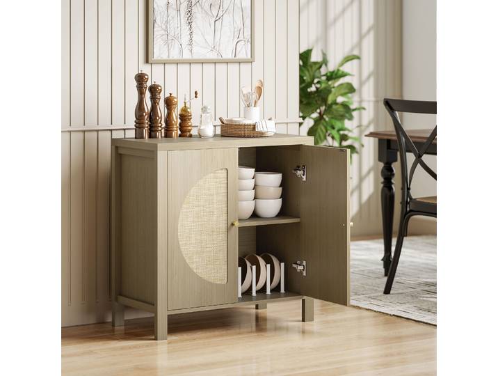 HOMCOM Buffet Cuisine Bois Effet Rotin 75x38x77cm avec Étagère
