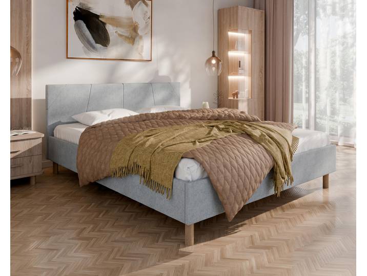 ALMORE Polsterbett – minimalistisches Design, Holzbett auf Füßen Taschenfederkernmatratze
