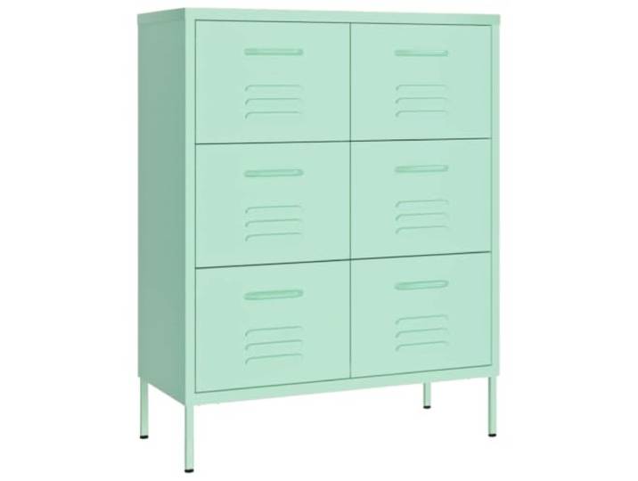 RJPLMFV Schubladenschrank aus Stahl, mintfarben, 6 Schubladen, 80 x 35 x Robuster Stahl, 3-teilige Kugelführungen, Mintfinish, Nasspflege, vielseitige Aufbewahrung